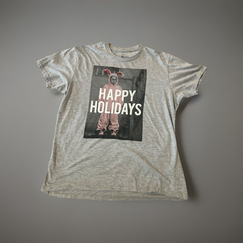 A Christmas Story T-Shirt Happy Holidays Bunny Suit Gray Adult Mens Size L Large